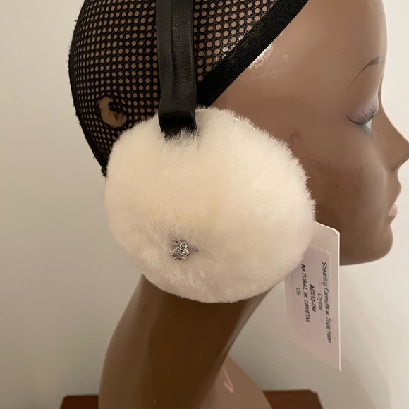Shearling Earmuffs with triple heart crystals. New with Tag, Natural white. - Picture 4 of 5